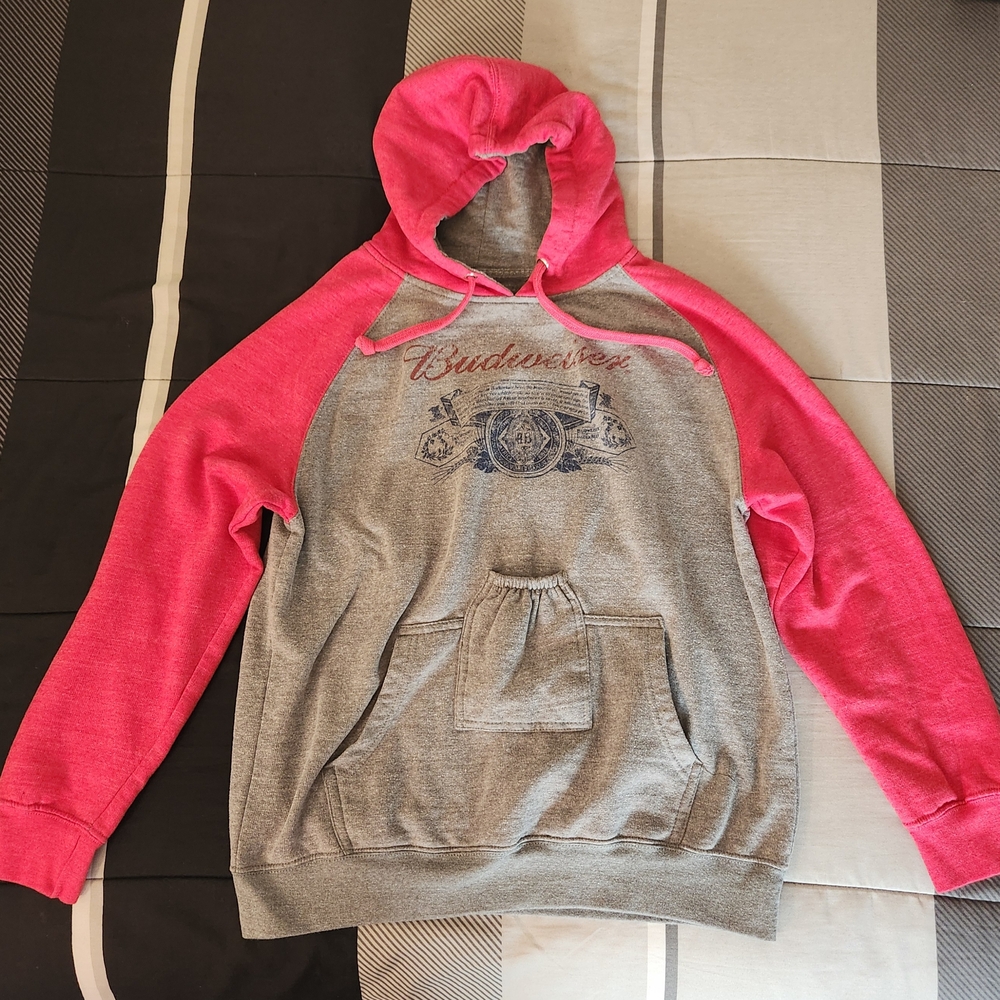 Budweiser Medium Gray and Red Sweater With Bottle Holder Pocket